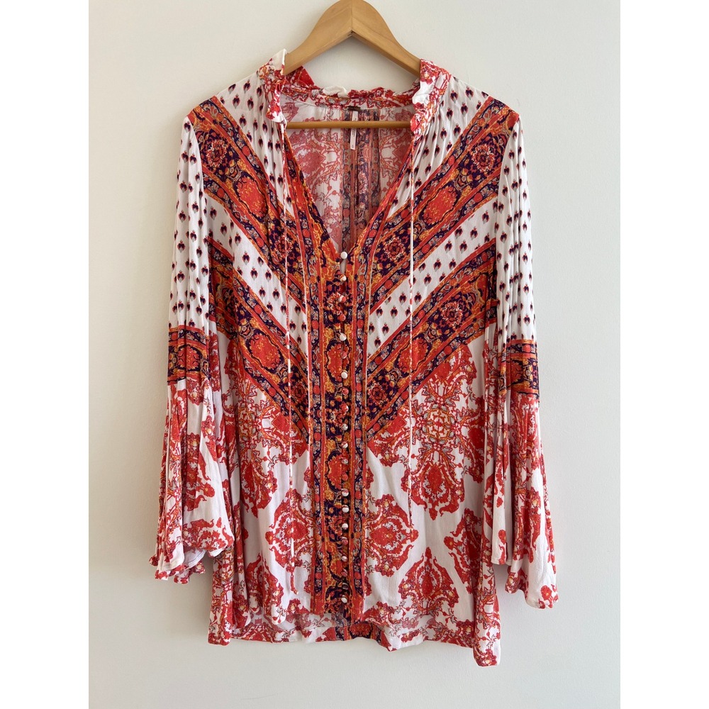 Free People Magic Mystery Tunic S Boho Bell Sleeve Paisley Mini Dress Festival